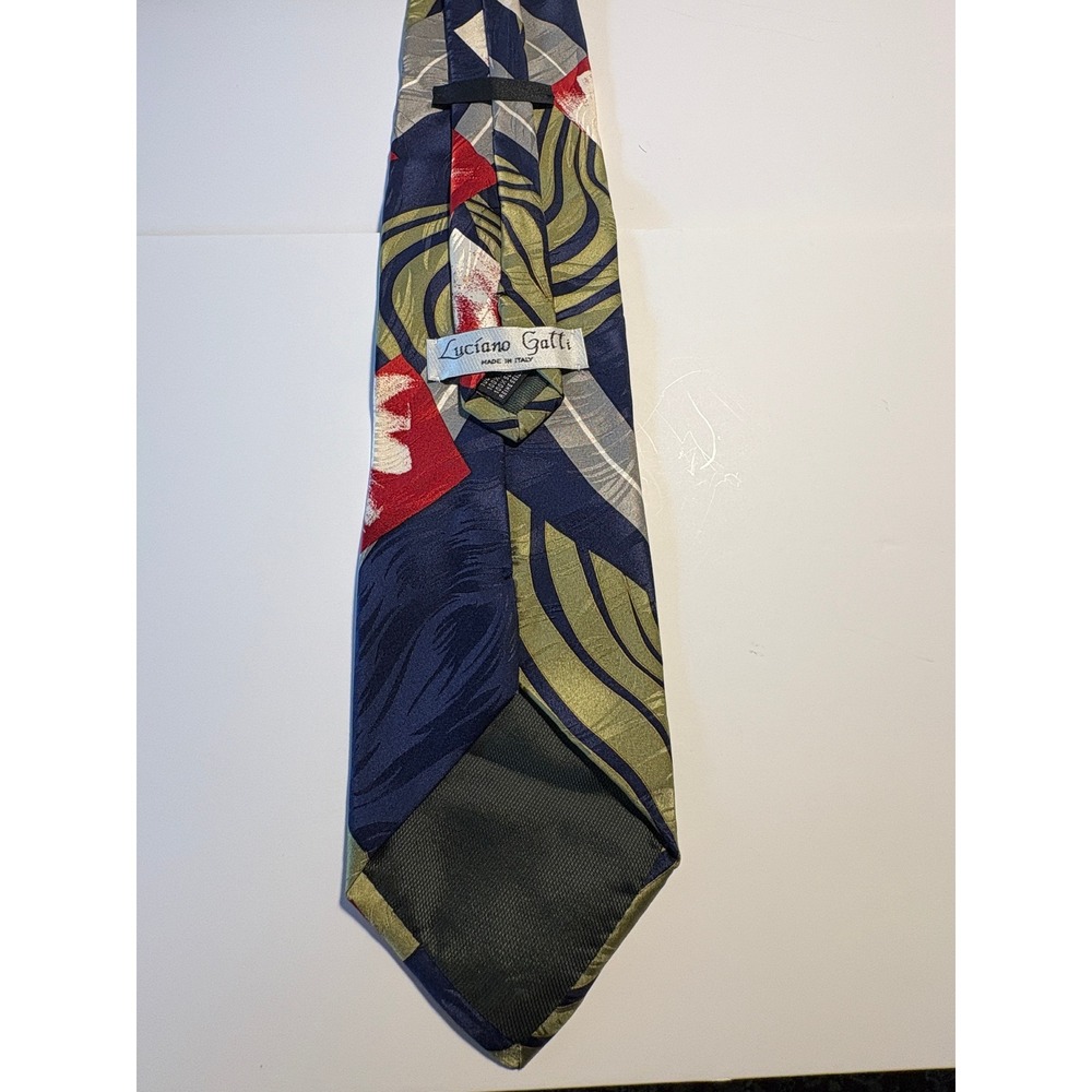 Luciano Galli Mens Silk Tie Handmade in Italy Abstract Geometric Floral Navy Red